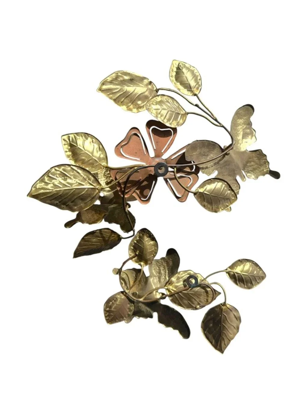 Brass & Copper Wall Art Set Of 2 Butterflies On Branches Leaves